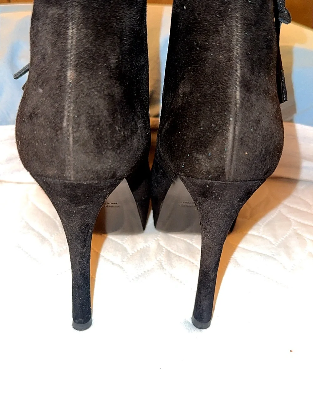 Miu Miu Black Suede Platform Ankle Booties with Gold Zip